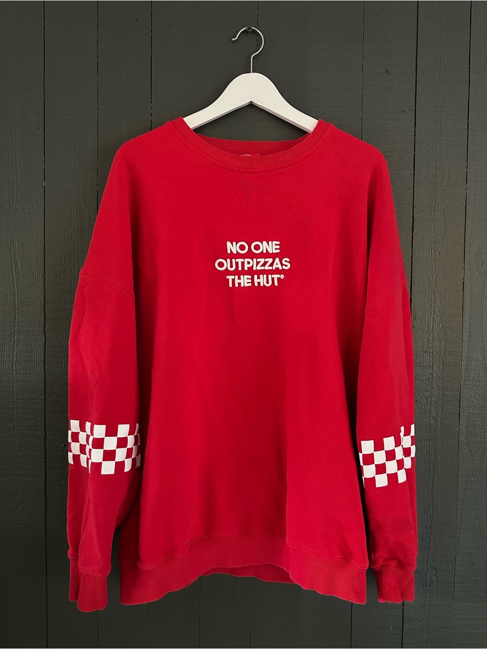 Red Pizza Hut Crewneck Sweatshirt - No One Outpizzas The Hut